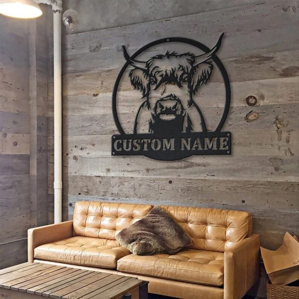 Personalized Highland Cow Metal Sign Art Home Decor Gift for Animal Lover