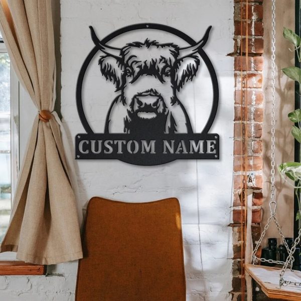 Personalized Highland Cow Metal Sign Art Home Decor Gift for Animal Lover