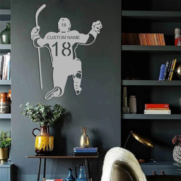 Personalized Hockey Player Metal Sign Wall Decor Home Gifts for Man