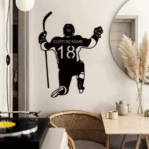 Personalized Hockey Player Metal Sign Wall Decor Home Gifts for Man