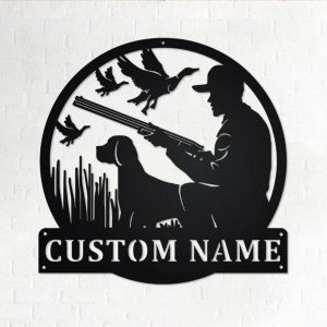 Personalized Hunter and Dog Metal Wall Art Duck Hunting Sign Decor Room 1