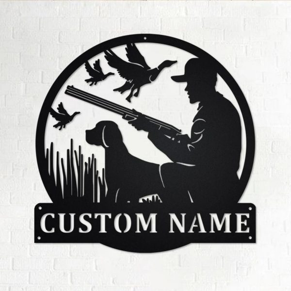 Personalized Hunter and Dog Metal Wall Art Duck Hunting Sign Decor Room