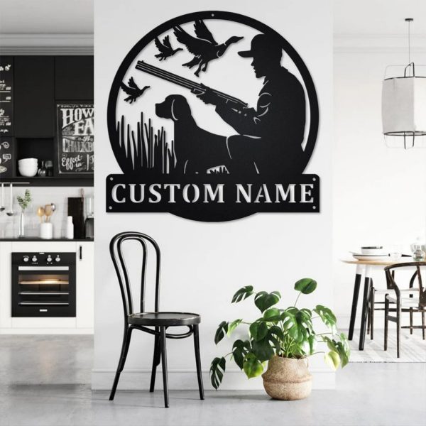 Personalized Hunter and Dog Metal Wall Art Duck Hunting Sign Decor Room