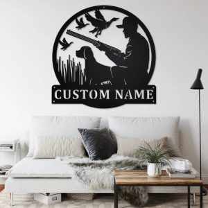 Personalized Hunter and Dog Metal Wall Art Duck Hunting Sign Decor Room 3