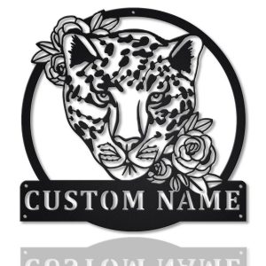 Personalized Leopard Metal Sign Art Home Decor Gift for Animal Lover