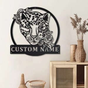 Personalized Leopard With Flower Metal Sign Art Home Decor Gift for Animal Lover 2