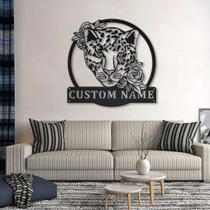 Personalized Leopard With Flower Metal Sign Art Home Decor Gift for Animal Lover 3