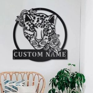 Personalized Leopard Metal Sign Art Home Decor Gift for Animal Lover