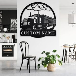 Personalized Livestock Semi Truck Metal Name Sign Home Decor Gift for Truck Drivers 2