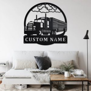 Personalized Livestock Semi Truck Metal Name Sign Home Decor Gift for Truck Drivers 3