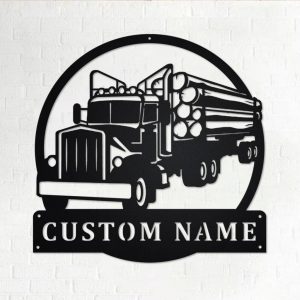 Personalized Log Truck Metal Name Sign Home Decor Gift for Truck Drivers 1