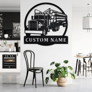 Personalized Log Truck Metal Name Sign Home Decor Gift for Truck Drivers 2