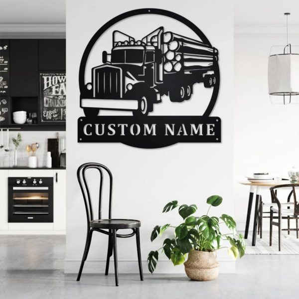 Personalized Log Truck Metal Name Sign Home Decor Gift for Truck Drivers