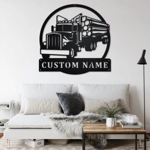 Personalized Log Truck Metal Name Sign Home Decor Gift for Truck Drivers 3