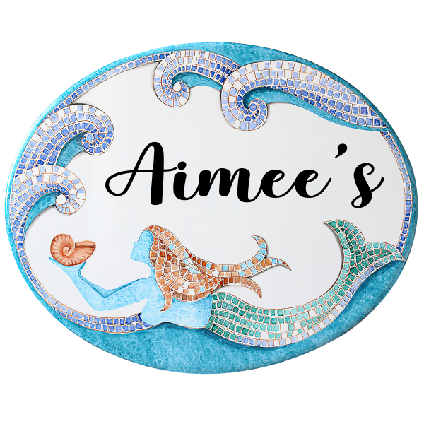 Personalized Mermaid Beach House Coastal Nautical Theme Metal Sign Beach Sea Waves Address Sign