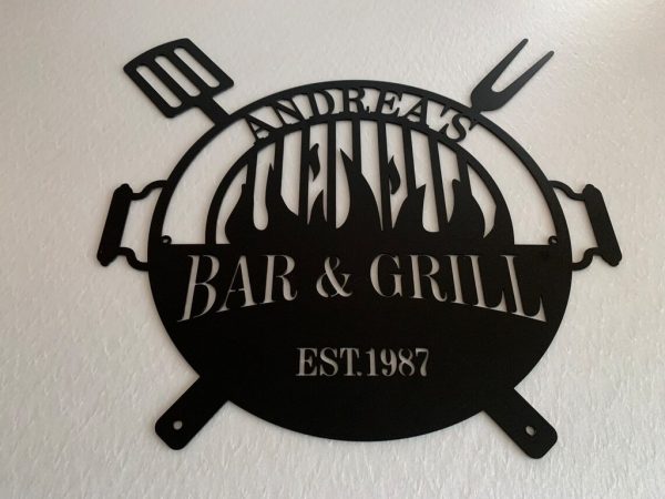 Personalized Metal Bar And Grill Signs BBQ Barbecue Decor Outdoor
