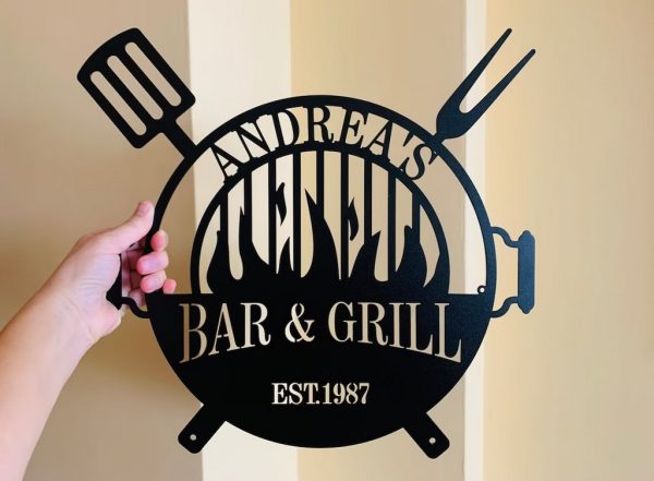Personalized Metal Bar And Grill Signs BBQ Barbecue Decor Outdoor