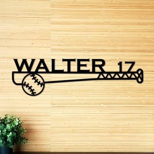 Personalized Metal Baseball Bat Sign Wall Decor Room Gift for Baseball Player