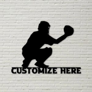 Personalized Metal Baseball Catcher Sign Wall Decor Room Gift for Baseball Player