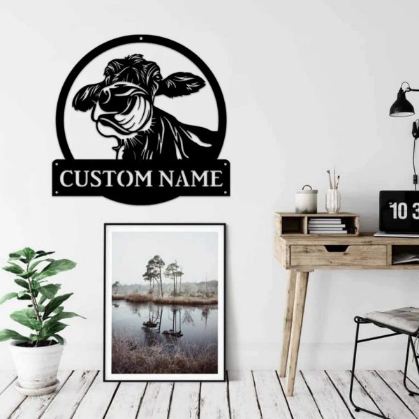 Personalized Metal Cow Farm Sign Farmhouse Wall Decor Gift for Farmer