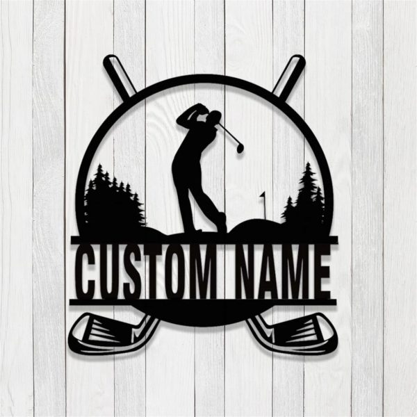 Personalized Metal Golfer Sign Wall Art Custom Golf Name Sign Gift for Dad