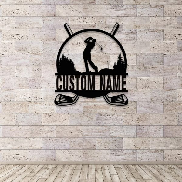Personalized Metal Golfer Sign Wall Art Custom Golf Name Sign Gift for Dad