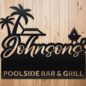 Personalized Metal Poolside Bar Grill Sign BackYard Patio Decor Outdoor 2