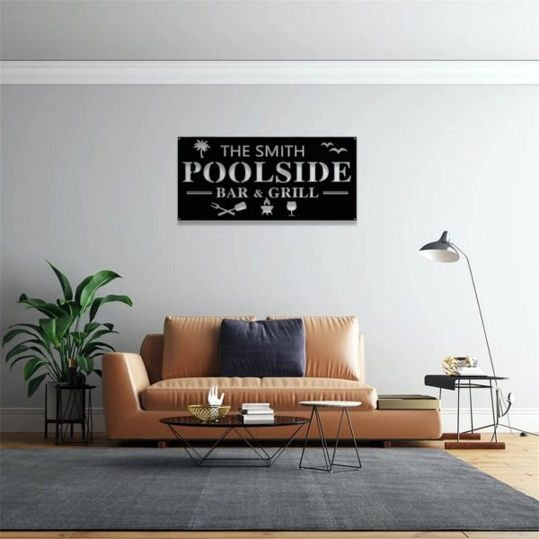 Personalized Metal Poolside Bar & Grill Sign Pool Bar Patio Decor Outdoor