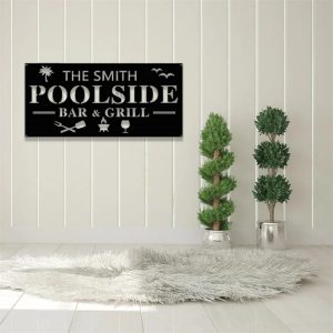 Personalized Metal Poolside Bar Grill Sign Pool Bar Patio Decor Outdoor 3