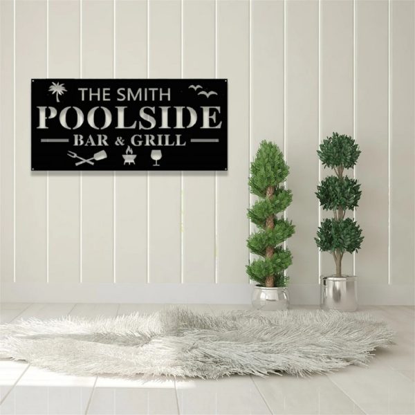 Personalized Metal Poolside Bar & Grill Sign Pool Bar Patio Decor Outdoor