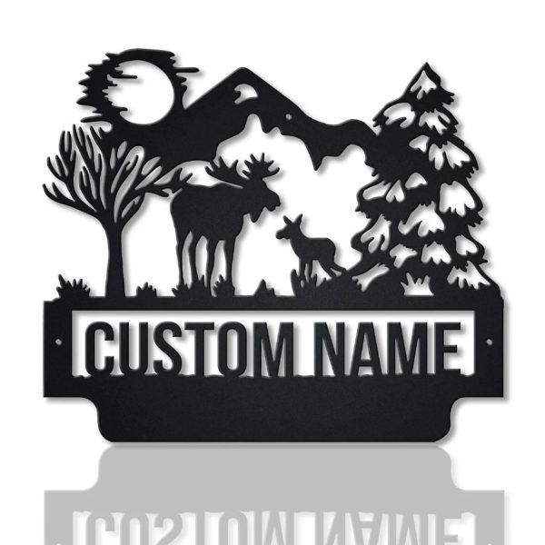 Personalized Moose Hunting Metal Sign, Moose Art Custom Family Metal Sign Outdoor Decor