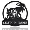 Personalized Moose Hunting With Cattails Metal Sign Custom 1