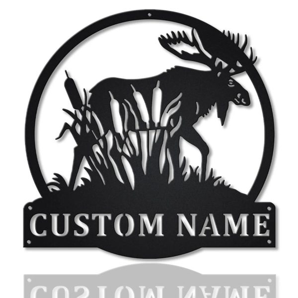 Personalized Moose Hunting With Cattails Metal Sign Custom Moose Art Moose Lover Decorative Signs