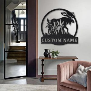 Personalized Moose Hunting With Cattails Metal Sign Custom 2