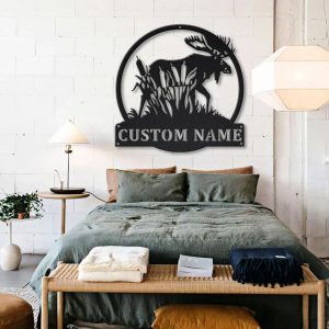 Personalized Moose Hunting With Cattails Metal Sign Custom Moose Art Moose Lover Decorative Signs