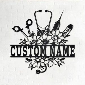 Personalized Nurse Floral Metal Wall Art Custom Nurse Name Sign Decor for Room 1