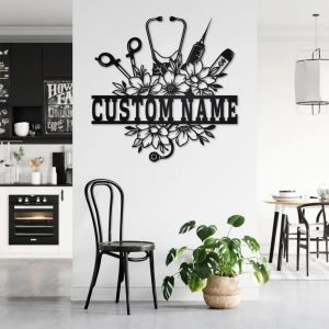 Personalized Nurse Floral Metal Wall Art Custom Nurse Name Sign Decor for Room 2