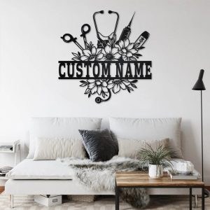 Personalized Nurse Floral Metal Wall Art Custom Nurse Name Sign Decor for Room
