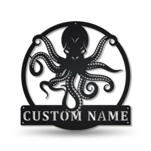 Personalized Octopus Metal Sign Art Beach House Decor Gift for Animal Lover