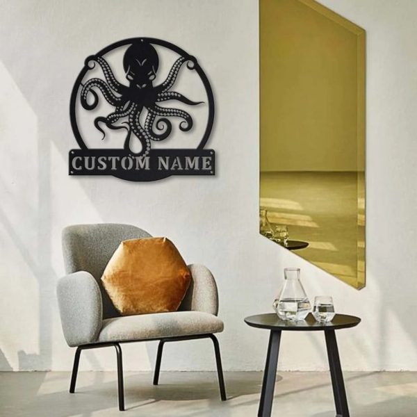 Personalized Octopus Metal Sign Art Beach House Decor Gift for Animal Lover