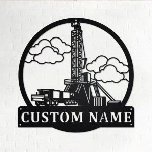 Personalized Oil Drilling Truck Metal Name Sign Home Decor Gift for Truck Drivers
