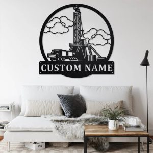 Personalized Oil Drilling Truck Metal Name Sign Home Decor Gift for Truck Drivers