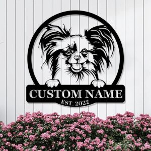 Personalized Papillon Dog Metal Name Sign Gardern Decor Gift for Dog Lovers 1