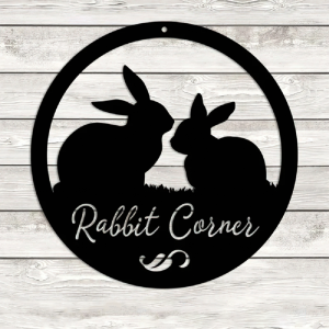 Personalized Rabbit Corner Metal Art Garden Decor 1