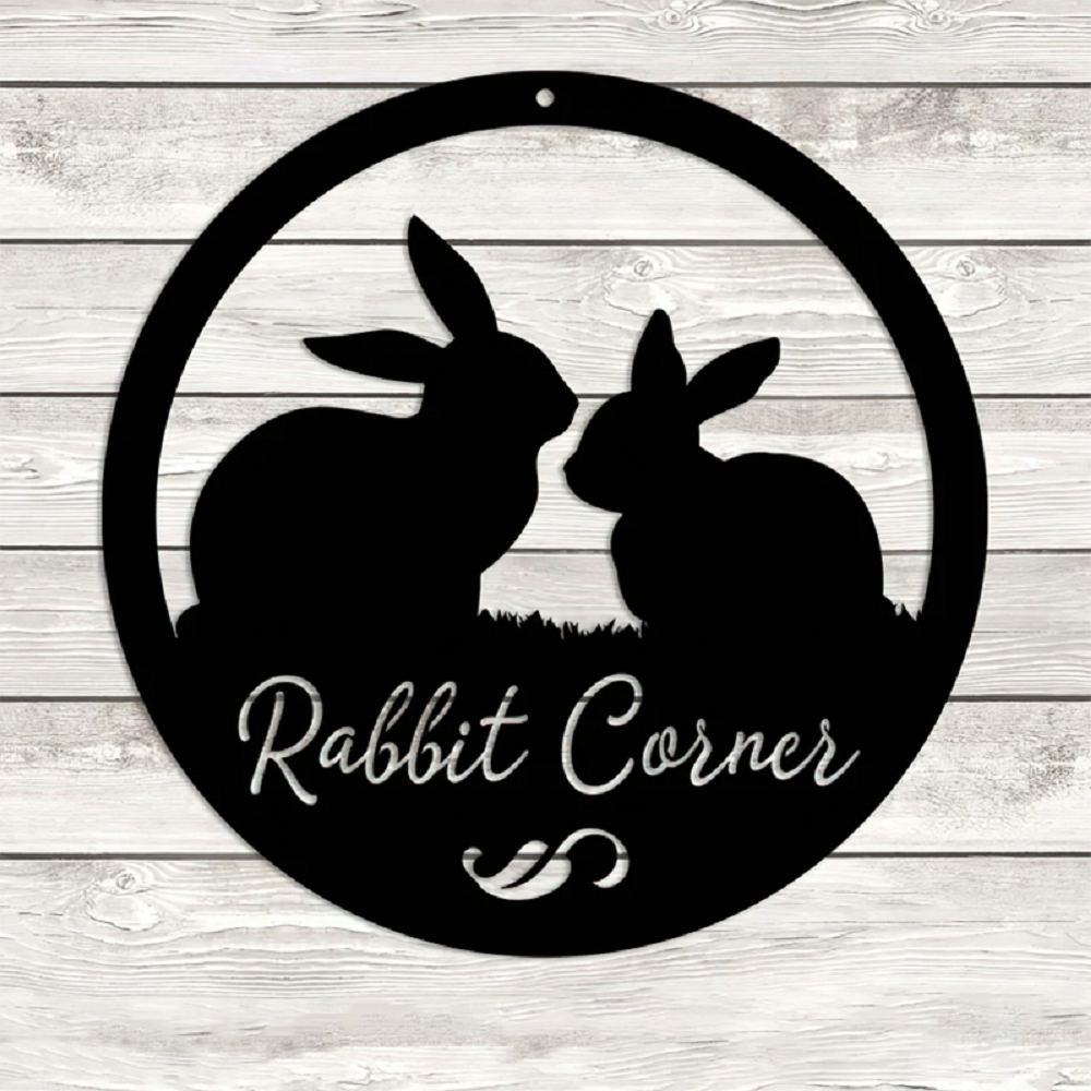 Personalized Rabbit Corner Metal Art Garden Decor