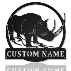 Personalized Rhino Big Horn Metal Sign Art Home Decor Gift for Animal Lover 1