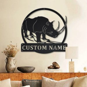 Personalized Rhino Big Horn Metal Sign Art Home Decor Gift for Animal Lover 2