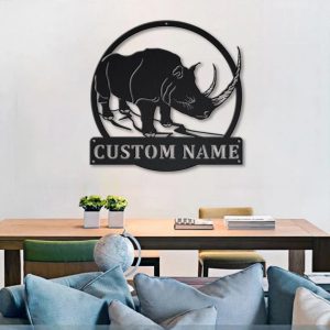 Personalized Rhino Big Horn Metal Sign Art Home Decor Gift for Animal Lover 3
