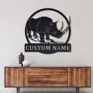 Personalized Rhino Big Horn Metal Sign Art Home Decor Gift for Animal Lover 4