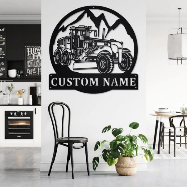 Personalized Road Grader Truck Metal Name Sign Home Decor Gift for Truck Drivers